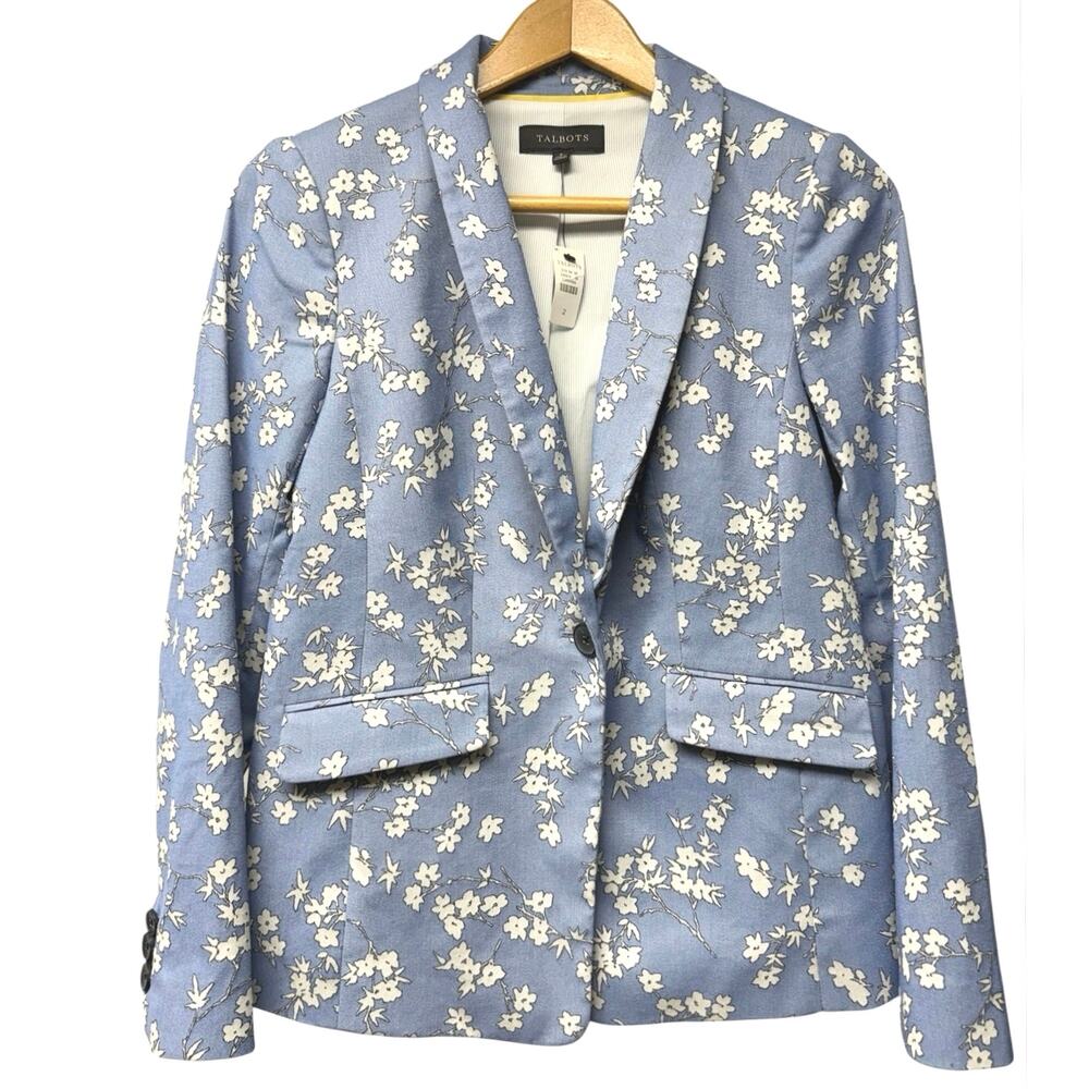 NWT Talbots Size 2 Jacket Blue White Floral Tailored Blazer Preppy Cottagecore